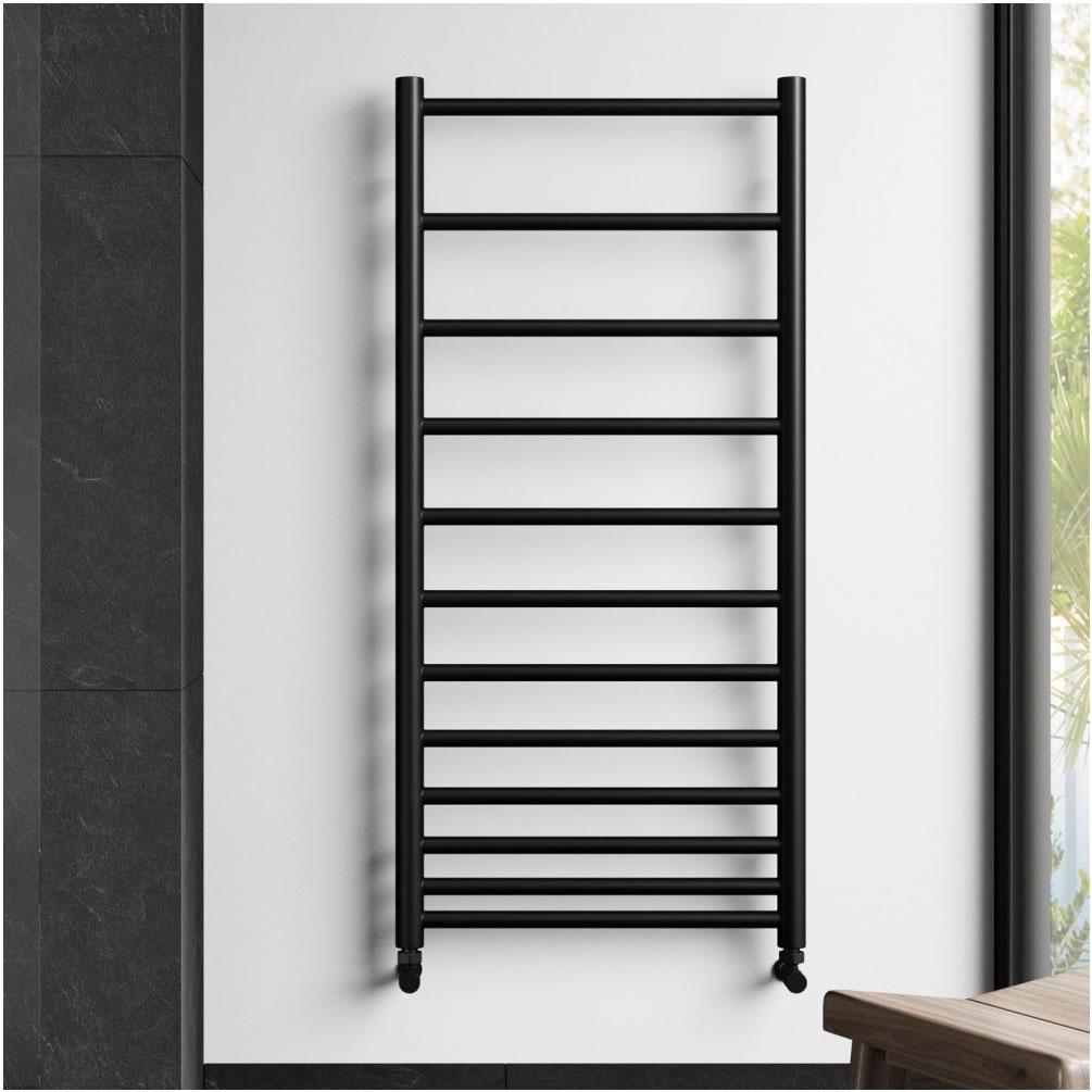 Lifestyle image of Redroom by Barwick Crescendo 1062 x 500mm Matt Black Towel Radiator